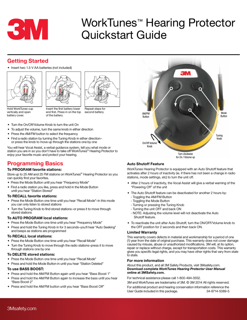 3M Digital WorkTunes™ Hearing Protector and AM/FM Stereo Radio, featuring Voice Assist, 90541