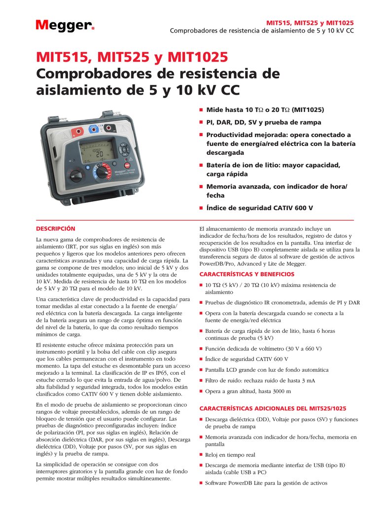 5 kV Megger 1002-534 Kit De Cables Para Prueba De Alta Tensi/ón