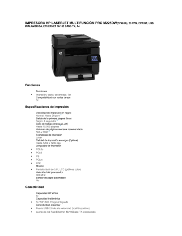 impresora hp laserjet multifunción pro m225dw(cf485a), 26 ppm | Manualzz