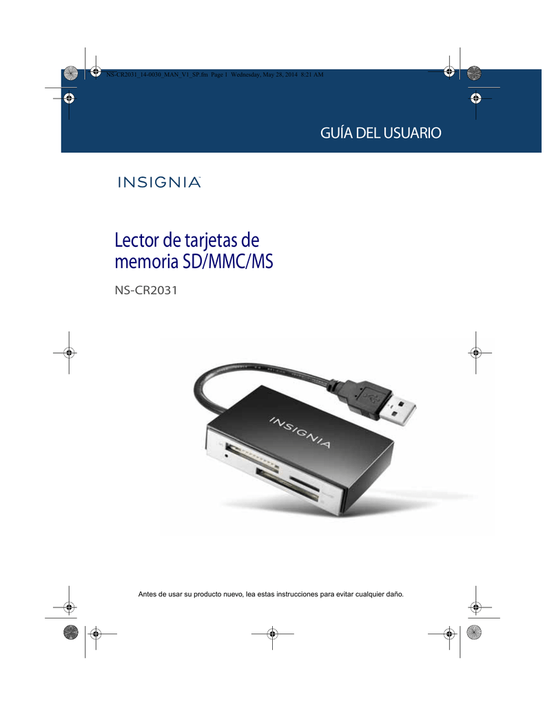 Insignia NSCR2031 USB 2.0 SD/MMC/MS Memory Card Reader Manual de