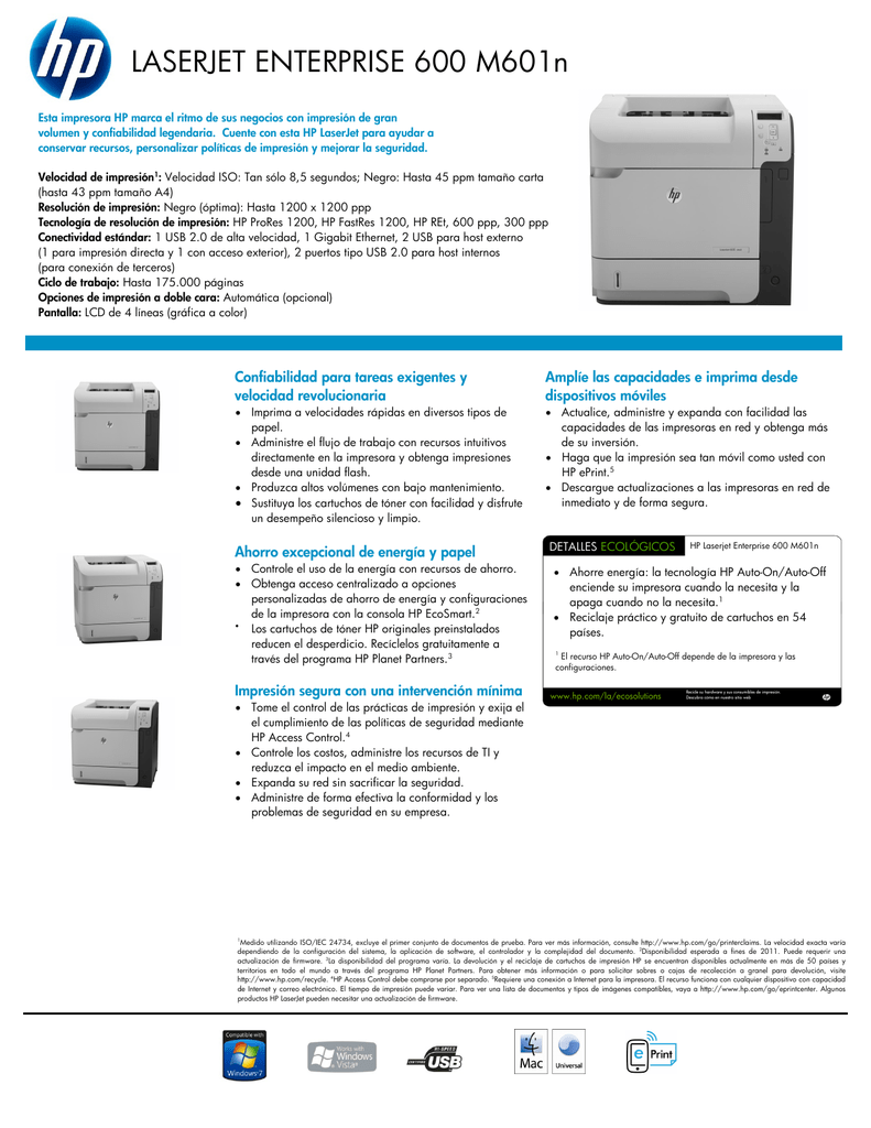 LASERJET ENTERPRISE 600 M601n | Manualzz