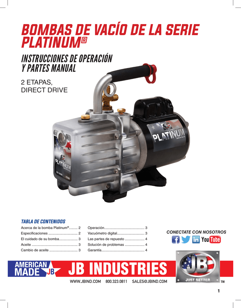 JB Industries Bomba de vacío DV-285N Platinum 10 CFM