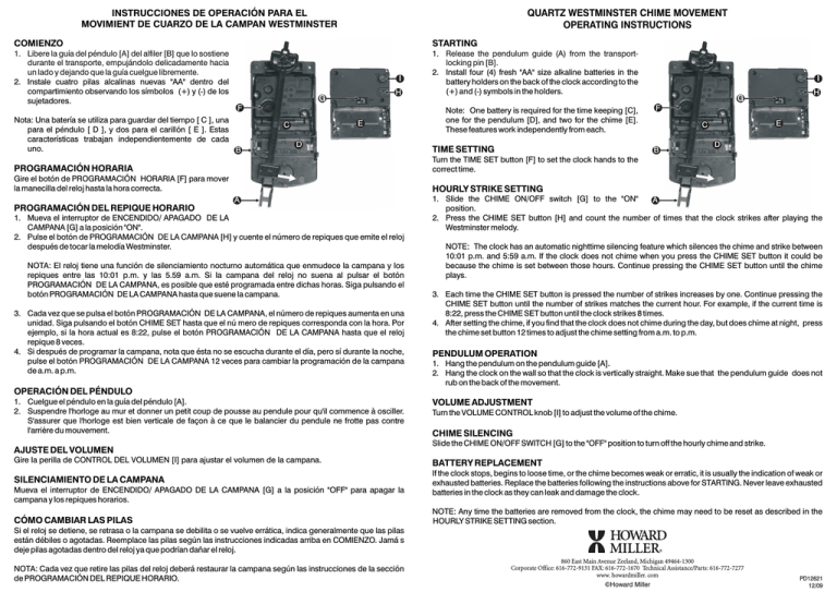 Quartz Westminster Chime Movement Operating Instructions Manualzz