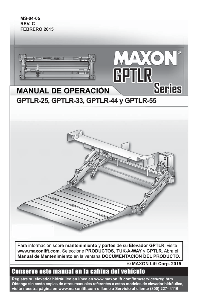 Maxon GPTLROperation Rev C Feb. 2015 Instrucciones de operación