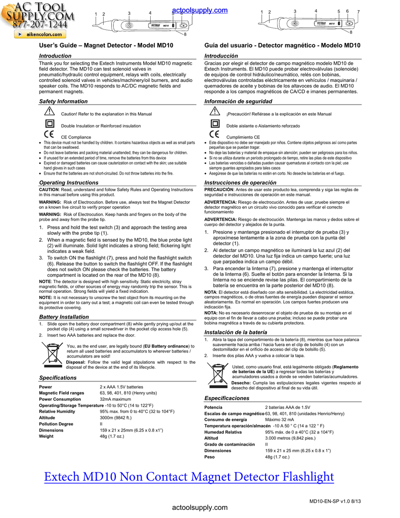 Extech MD10 Non Contact Magnet Detector | Manualzz