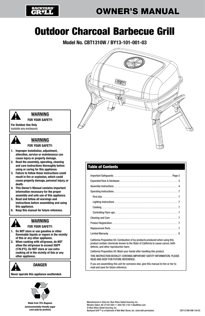 Outdoor Charcoal Barbecue Grill | Manualzz