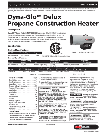 Propane Construction Heater RMC-FA300 DGD Manual | Manualzz