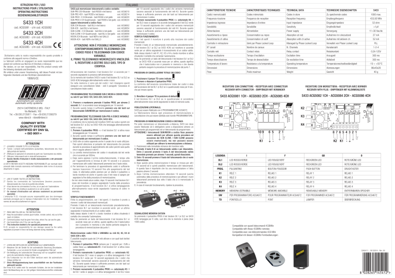 S433 1ch S433 2ch S433 4ch Manualzz