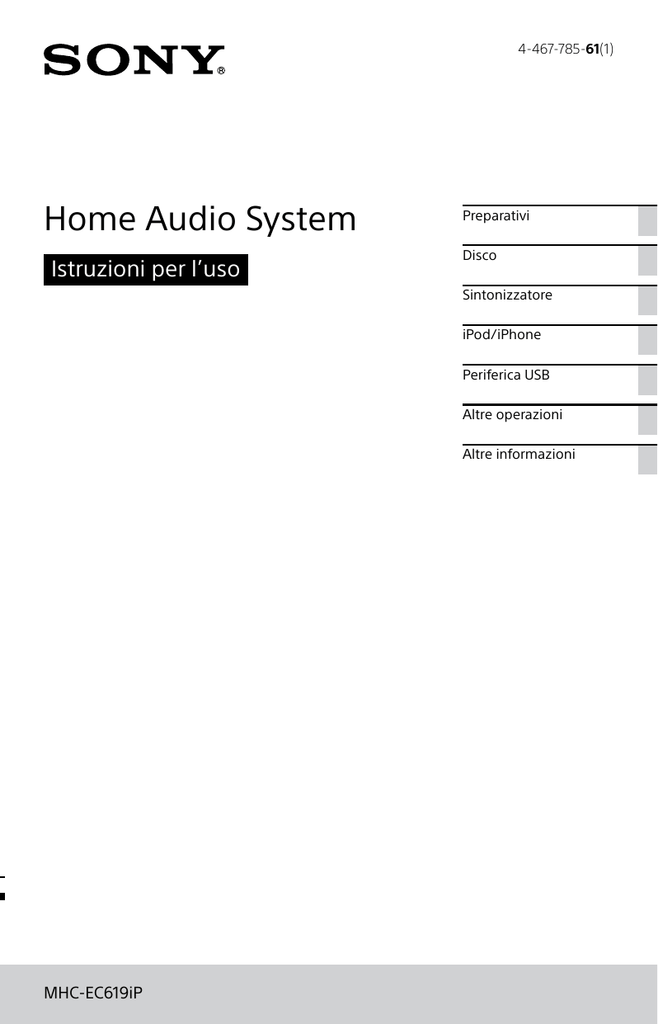 Sony MHCEC619iP Istruzioni per l'uso Manualzz