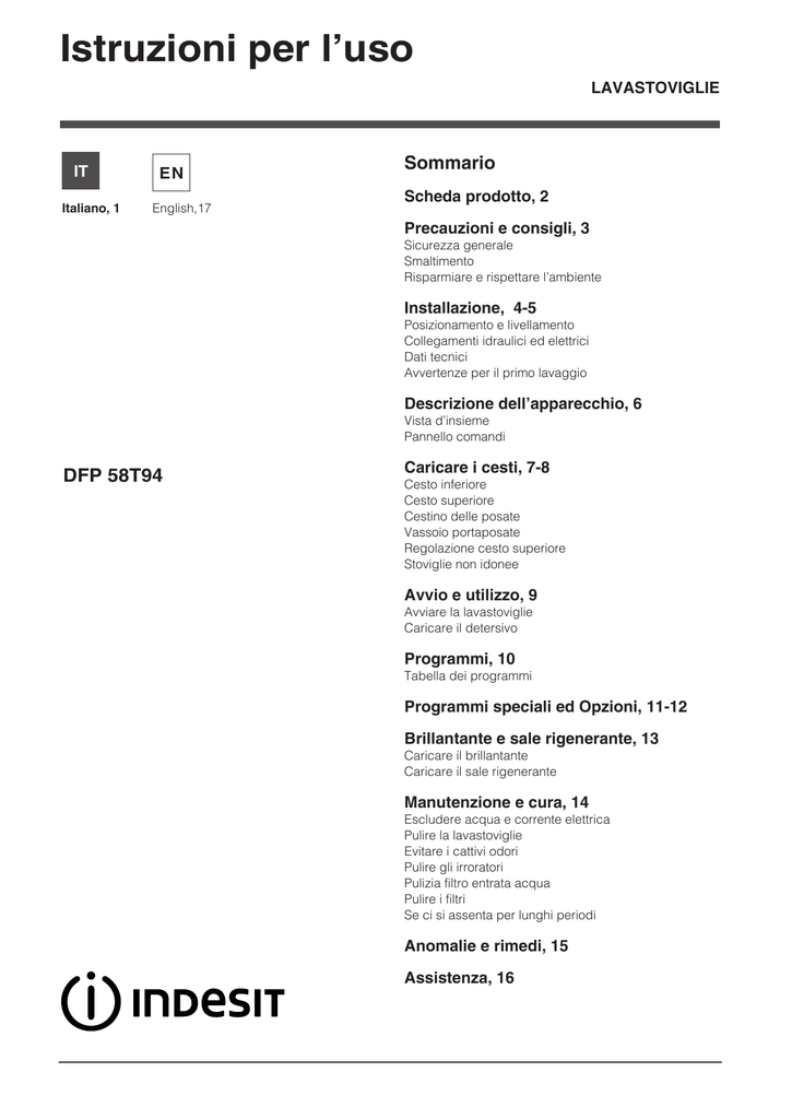 Whirlpool DFP 58T94 CA NX IT User manual | Manualzz