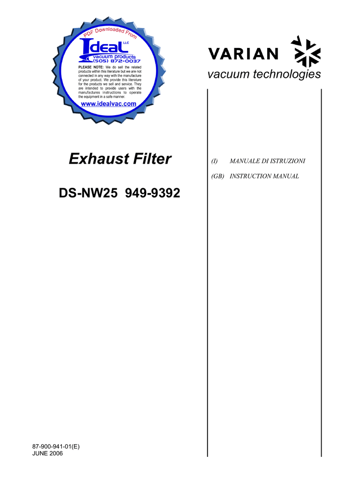 Exhaust Filter DSNW25 9499392 Manualzz