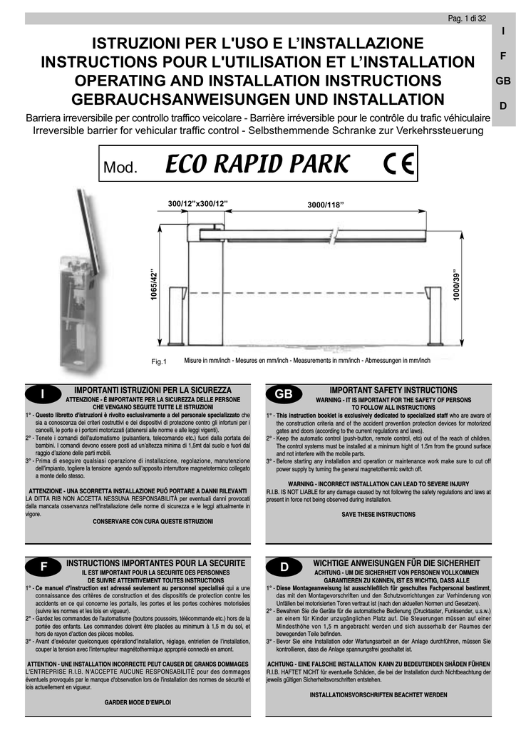 Mod. ECO RAPID PARK - Manualzz