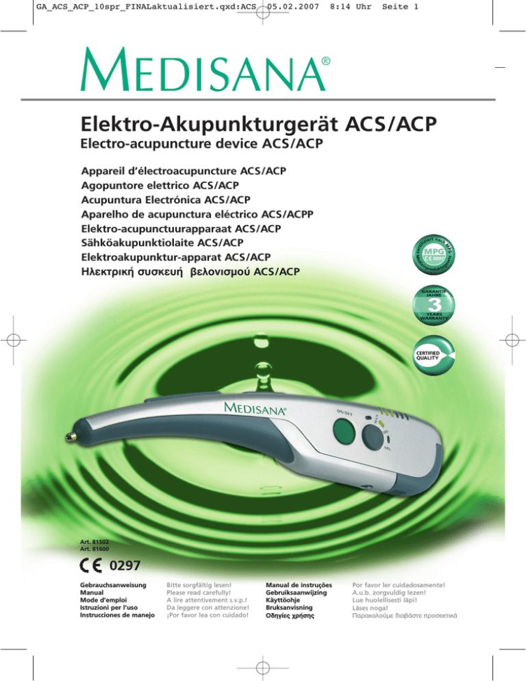 Elektro Akupunkturgerat Acs Acp Manualzz