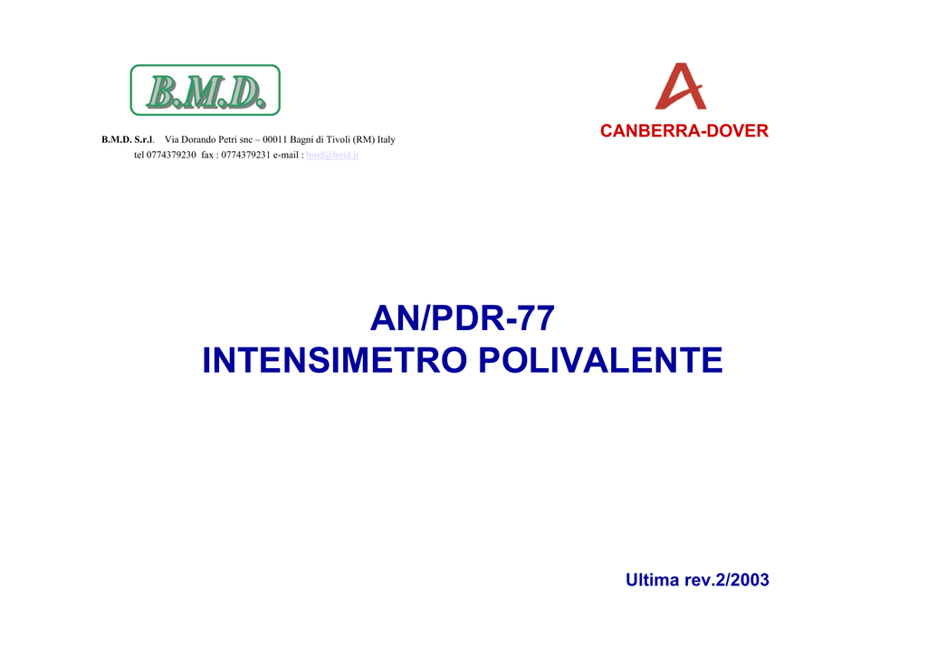 AN/PDR-77 INTENSIMETRO POLIVALENTE | Manualzz