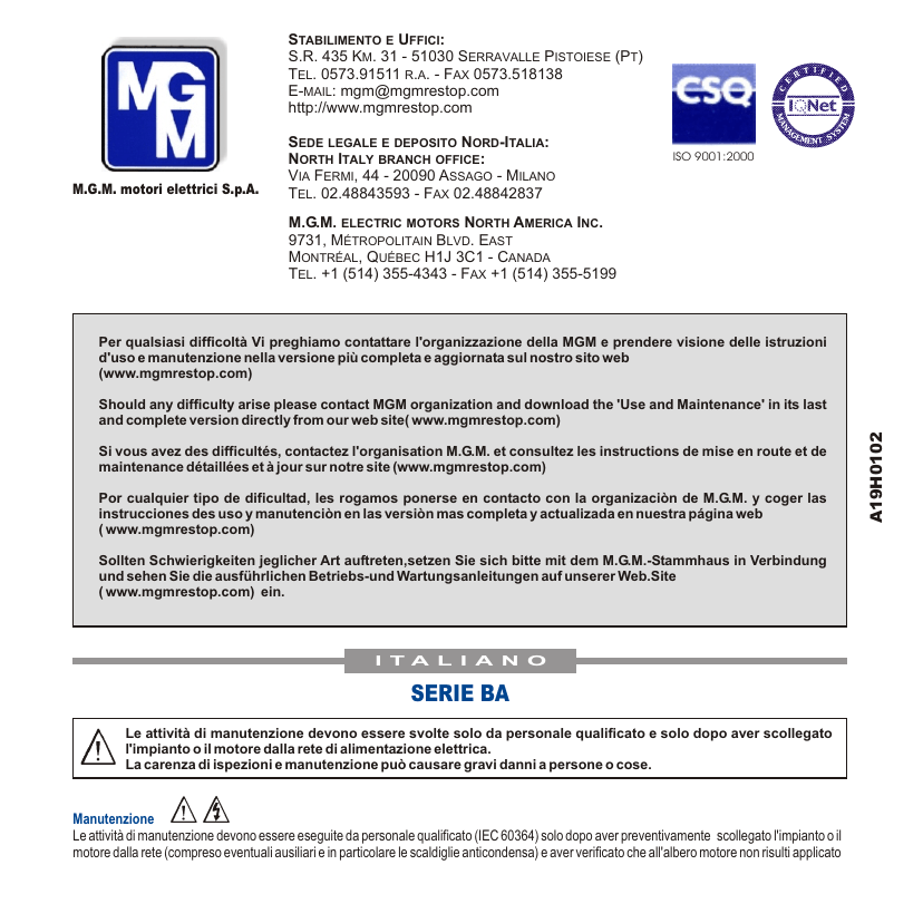 SERIE BA MGM Electric Motors Manualzz
