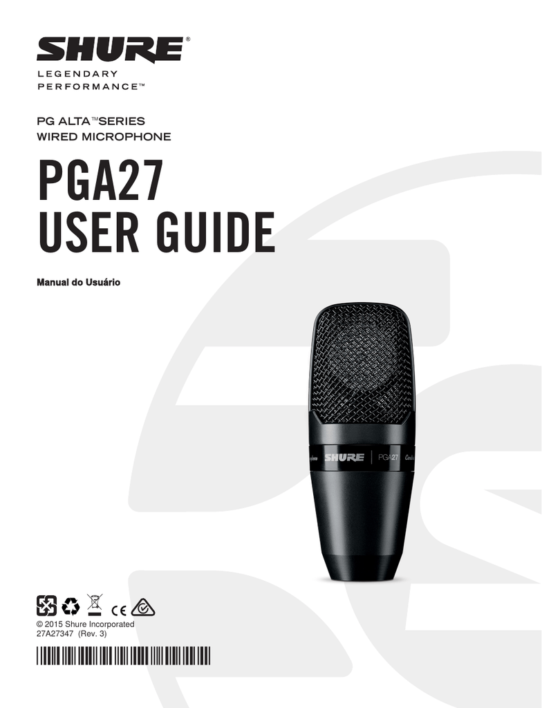 Shure PGA27 Large Diaphragm Side-Address Cardioid Condenser Microphone ...