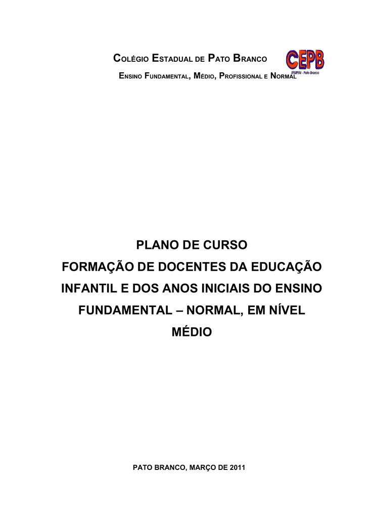 plano de curso formação de docentes da educação infantil e dos | Manualzz