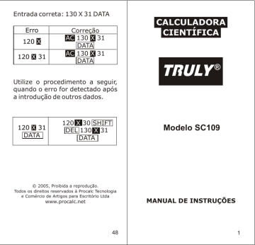 Calculadora Científica TRULY SC109 - Manual de Instruções | Manualzz