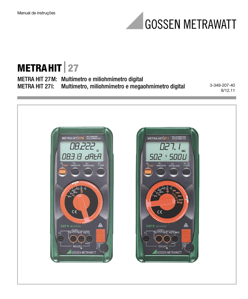 Gossen MetraWatt METRAHIT 27M Instruções De Operação | Manualzz