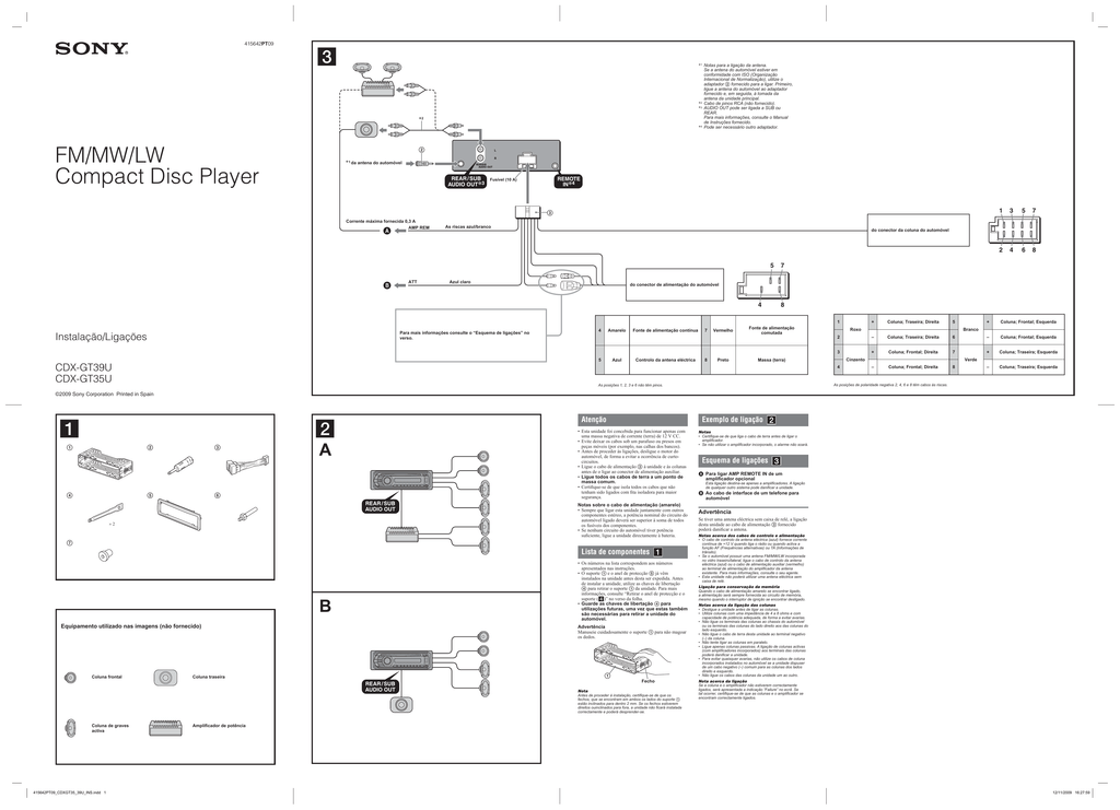 Sony cdx gt35u схема подключения проводов