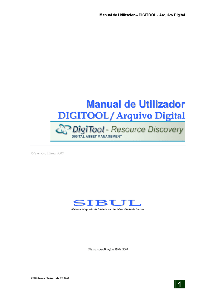 Manual Do Utilizador Interno | DigiTool | Manualzz