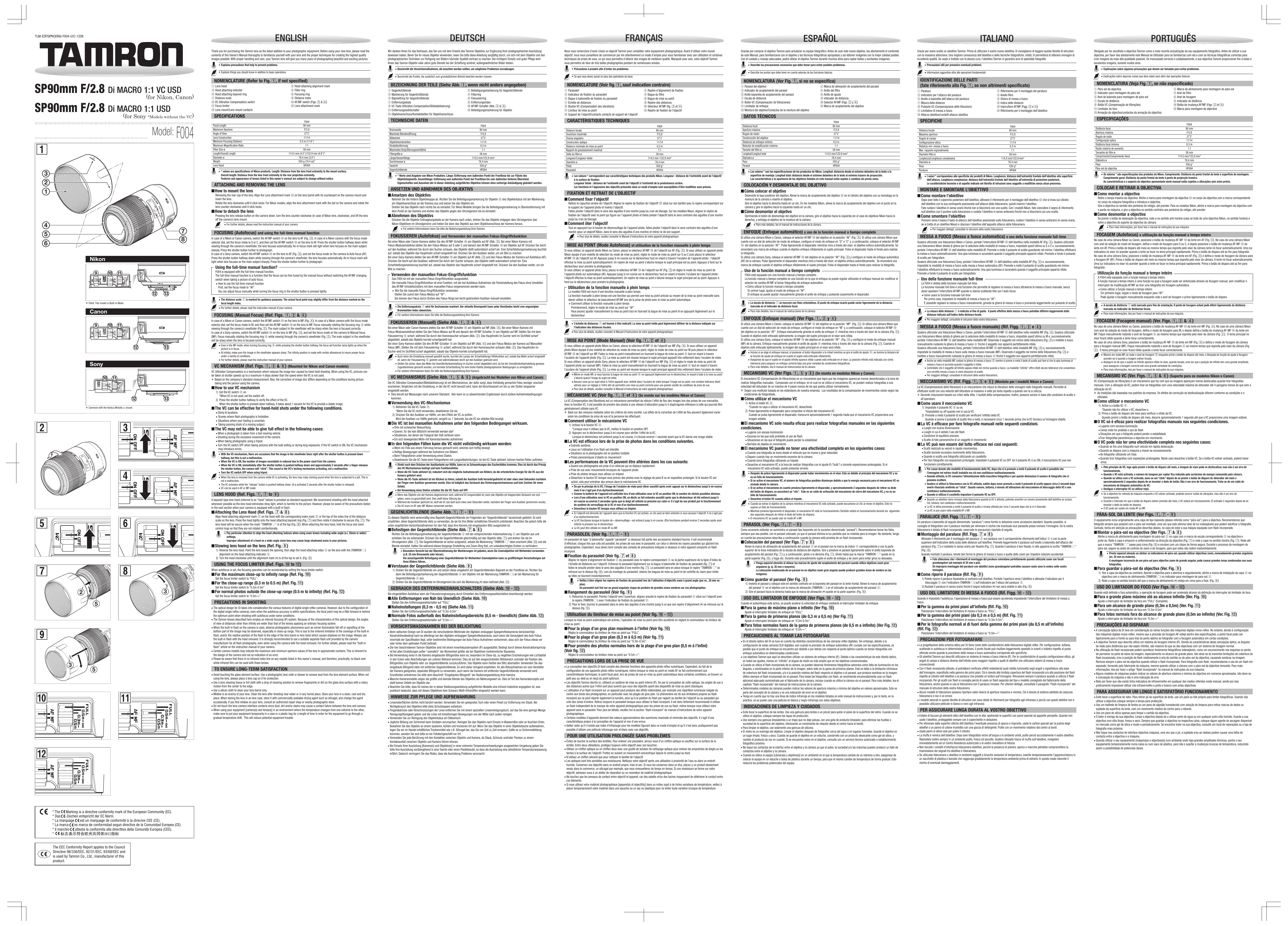 Tamron F004 User Manual Manualzz