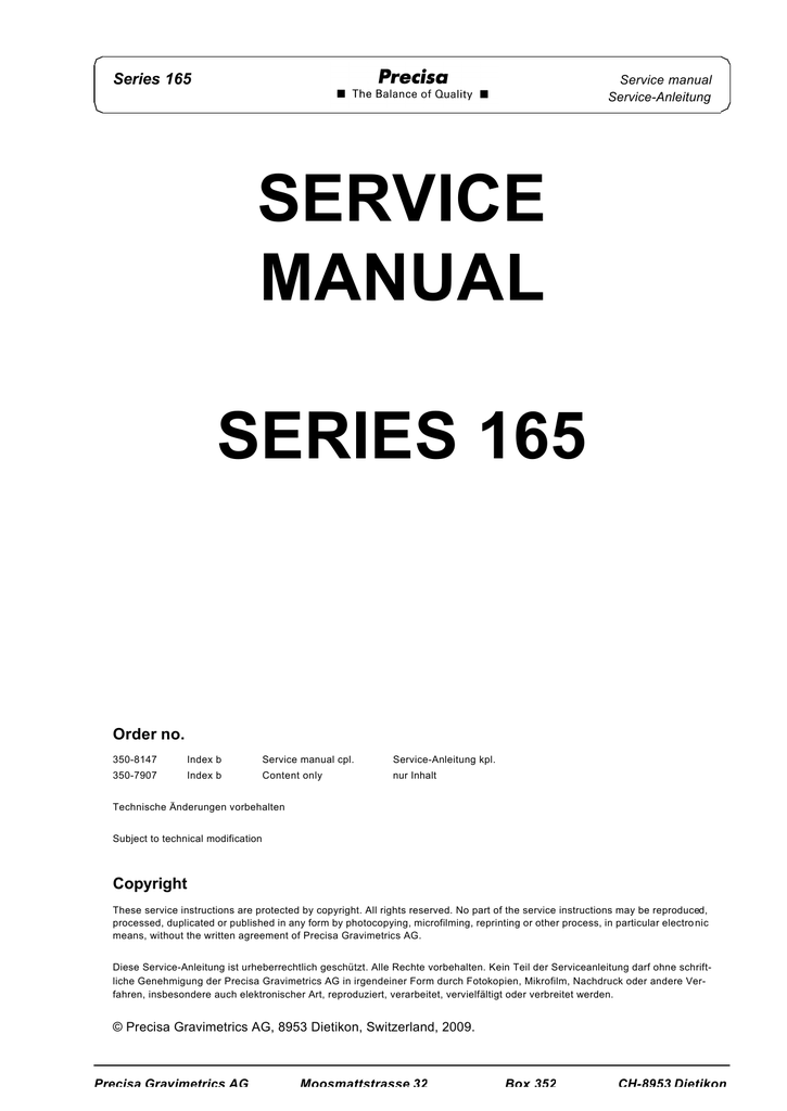 SERVICE MANUAL SERIES 165 | Manualzz