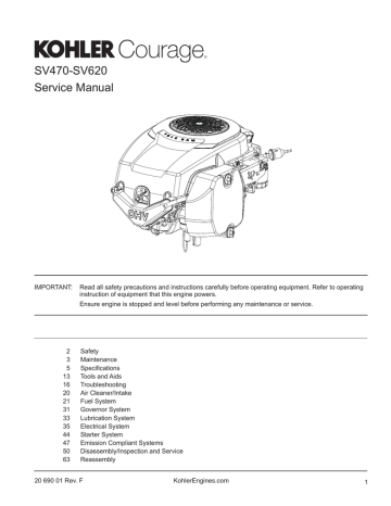 Kohler SV470 Automobile Parts User manual | Manualzz