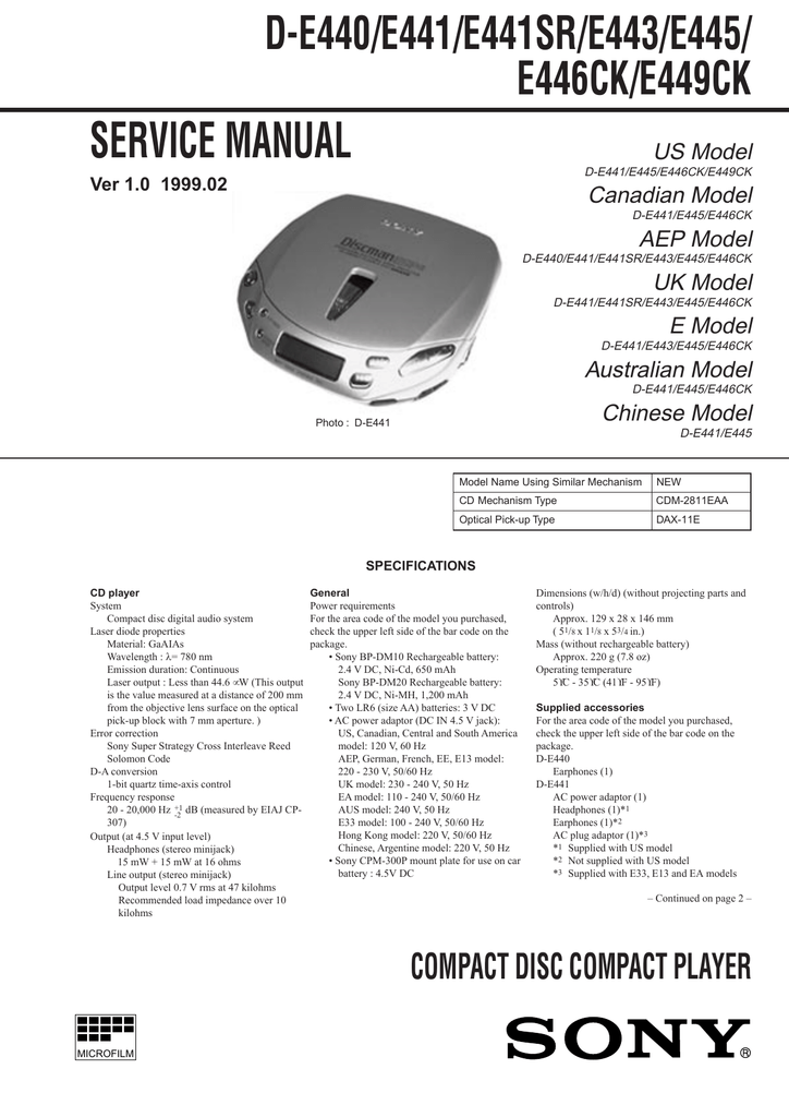 D E440 E441 E441sr E443 E445 E446ck E449ck Service Manual Manualzz