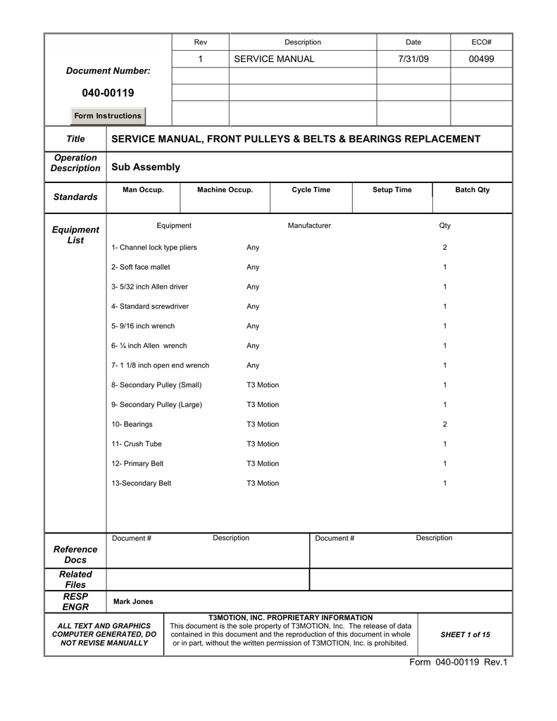 Service Manual, Front Pulleys & Belts & Bearings 