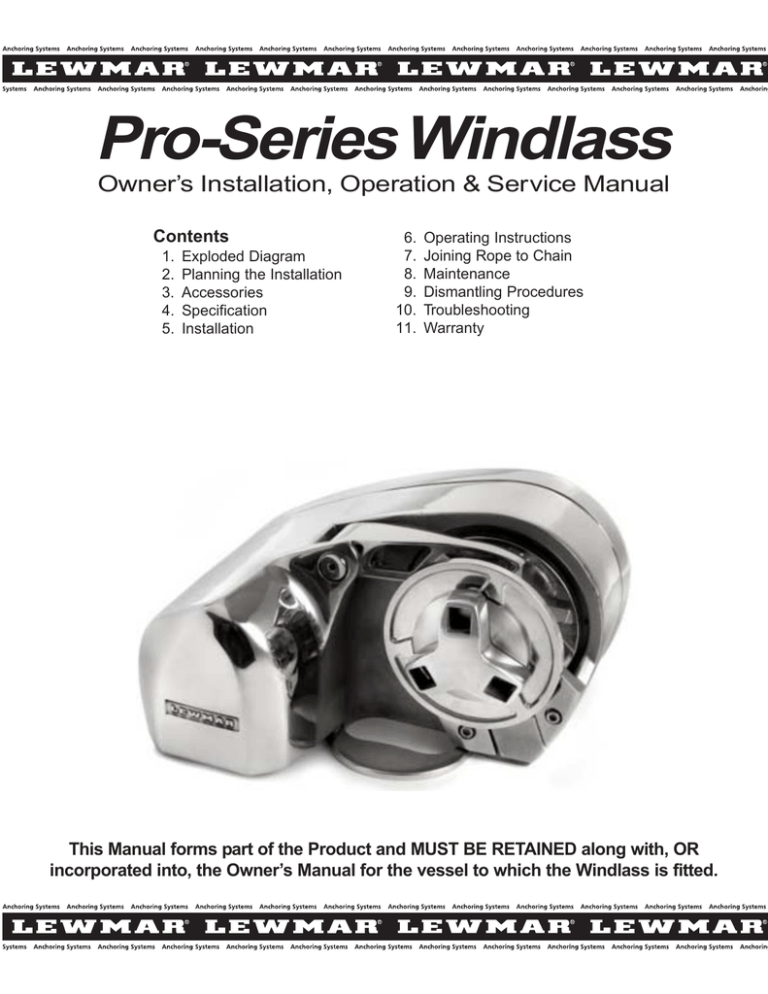 Lewmar Pro Series Windlass Manual (PDF 827kB) Manualzz