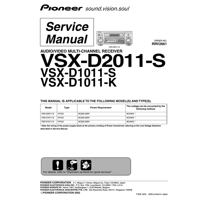 Vsx D1011 S Vsx D1011 K Manualzz