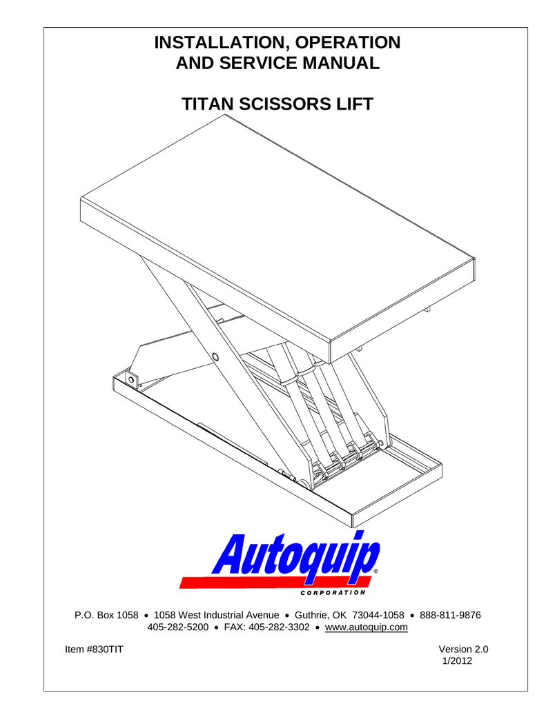 Autoquip Titan Scissors Lift Owner Manual Manualzz