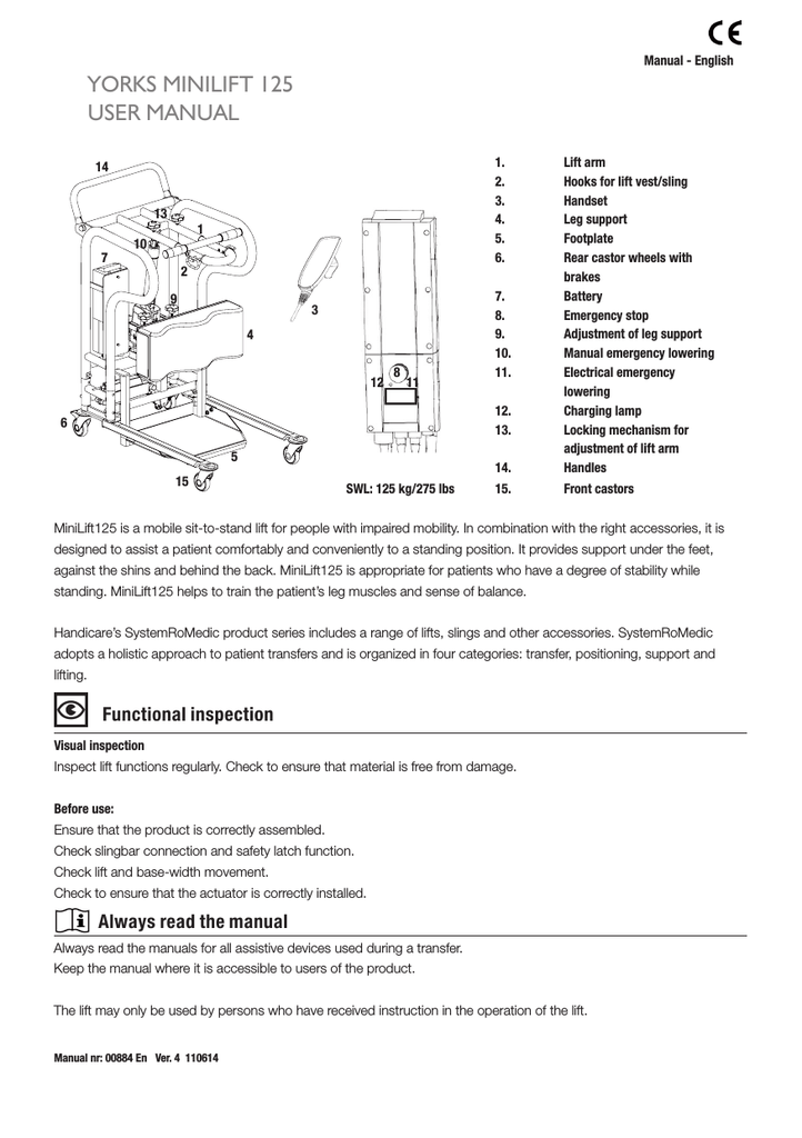 YORKS MINILIFT 125 USER MANUAL Manualzz