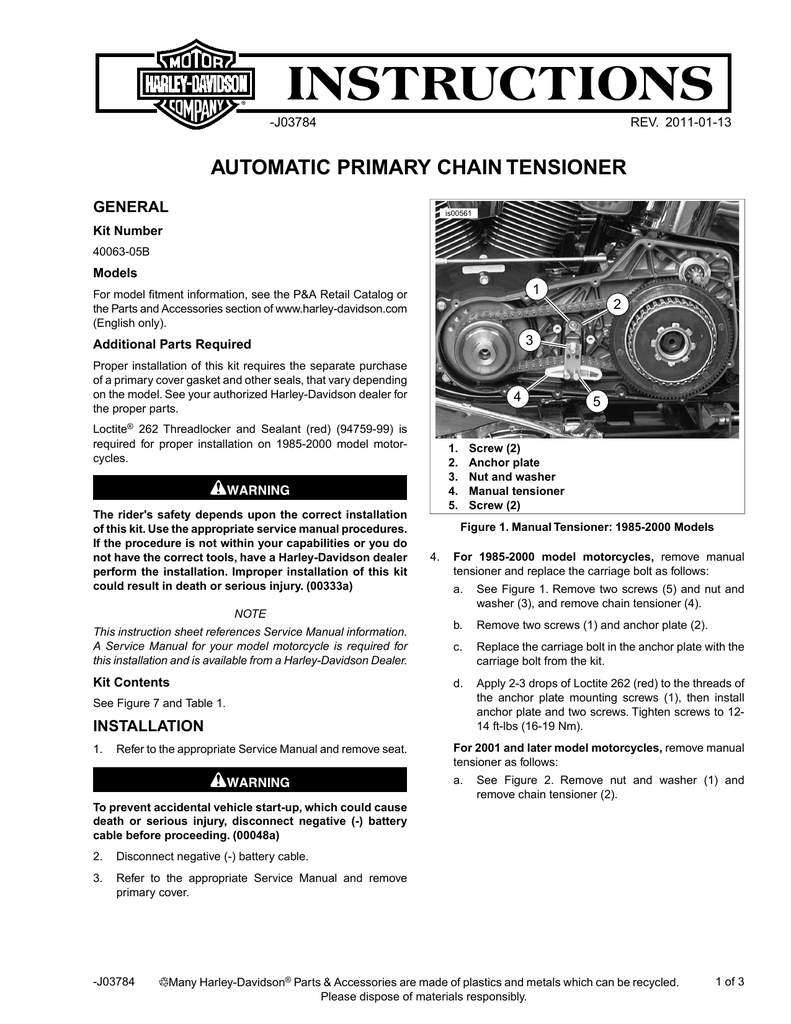 Automatic Primary Chain Tensioner Instruction Harley Manualzz