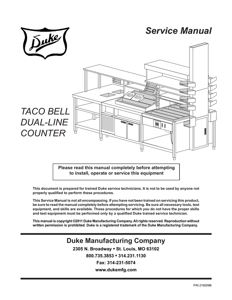 Service Manual TACO BELL DUAL-LINE COUNTER | Manualzz