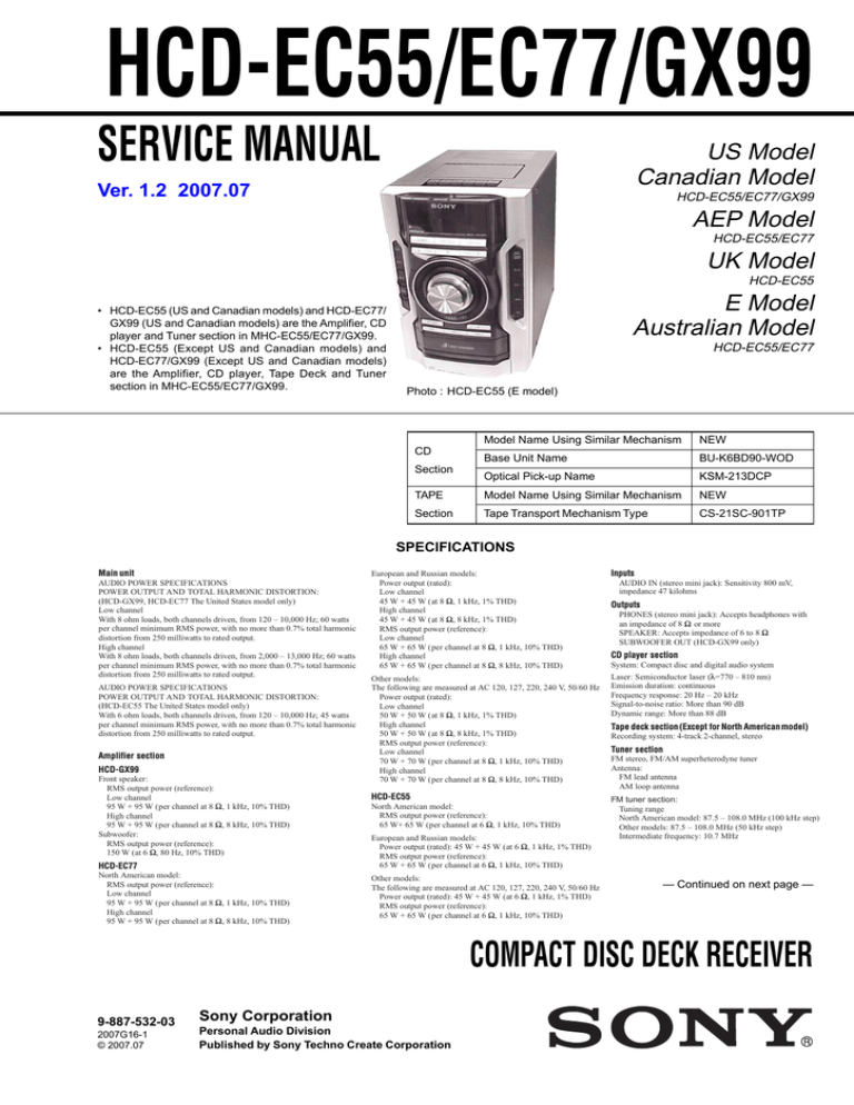 Sony Hcd Ec55 Receiver System Hcd Gx99 Receiver System Hcd Ec77 Receiver System User Manual Manualzz