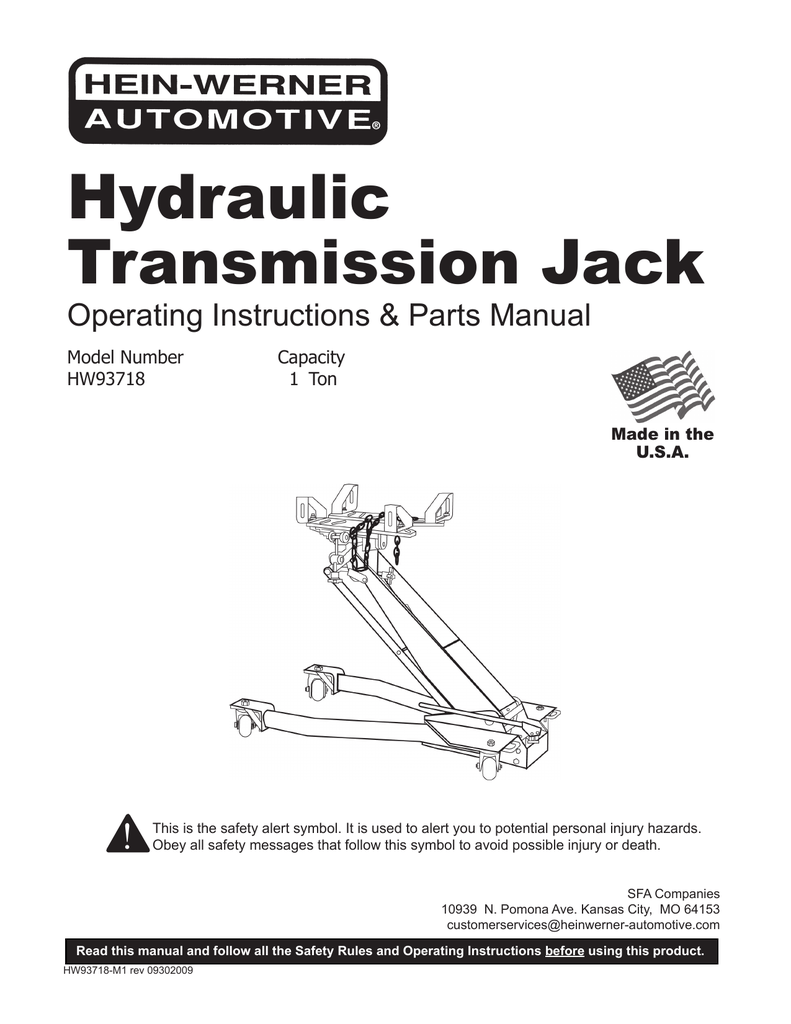 Hydraulic Transmission Jack Manualzz Com