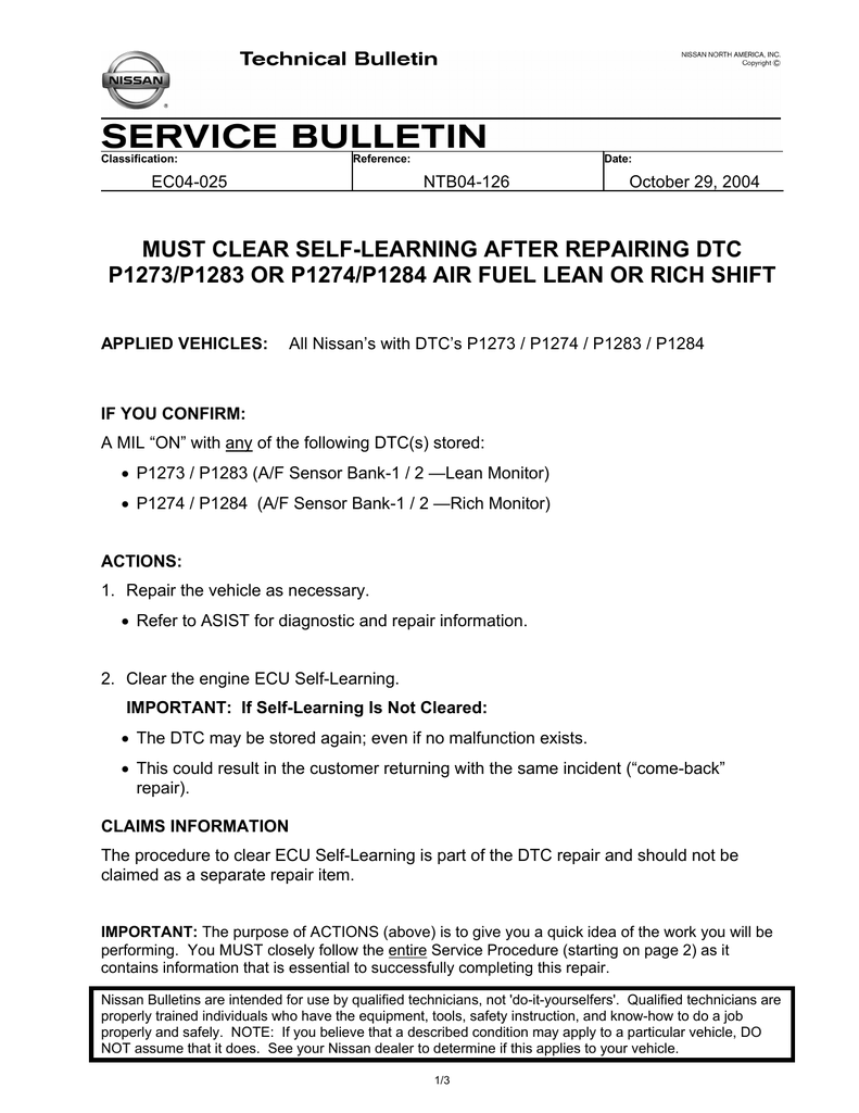 must clear self learning after repairing dtc p1273 p1283 or Manualzz