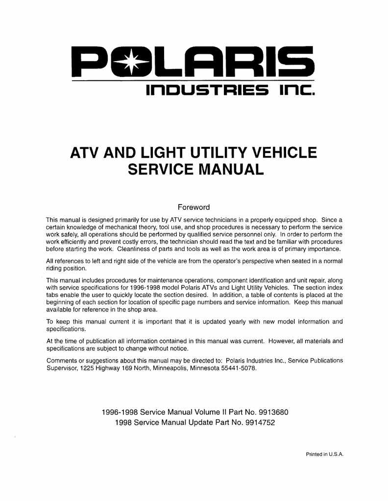 Atv And Light Utility Vehicle Service Manual Manualzz