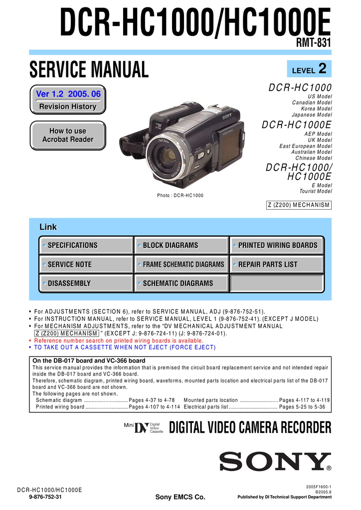 DCR-HC1000/HC1000E - Philips Parts and Accessories | Manualzz
