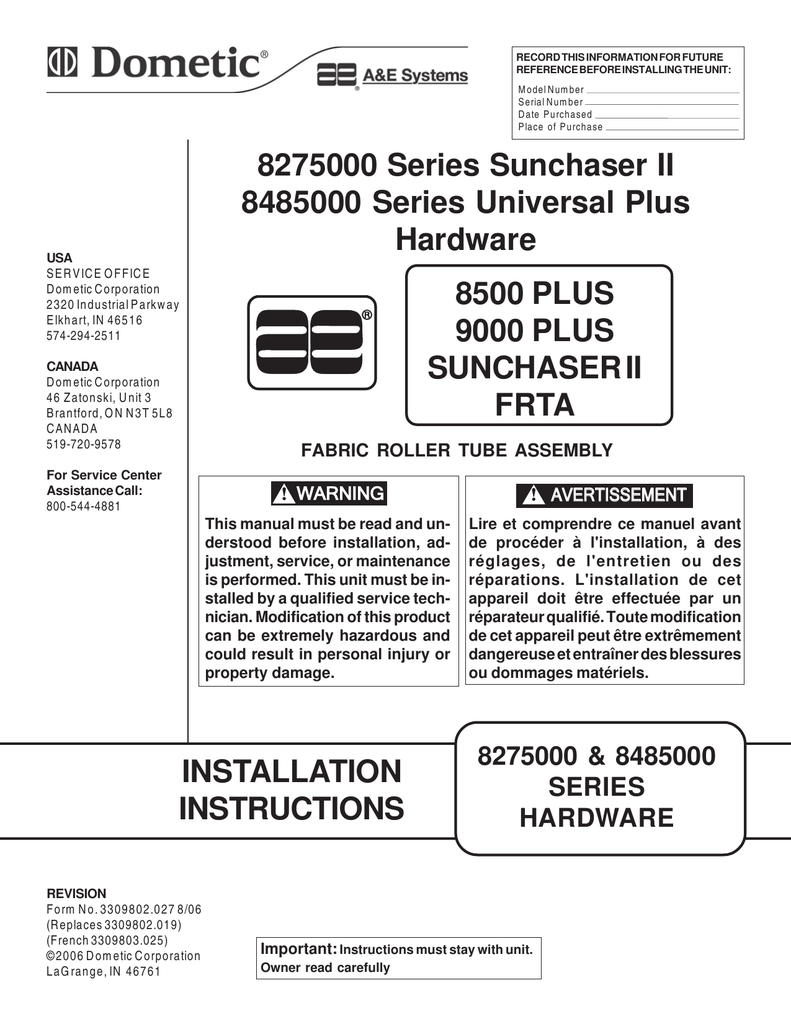 9 7 06 827500 848500 Awning Installation Instructions Manualzzcom