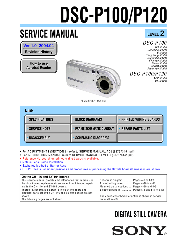 Service Manual Of Sony Dsc P100 P150 Digital Camera Manualzz