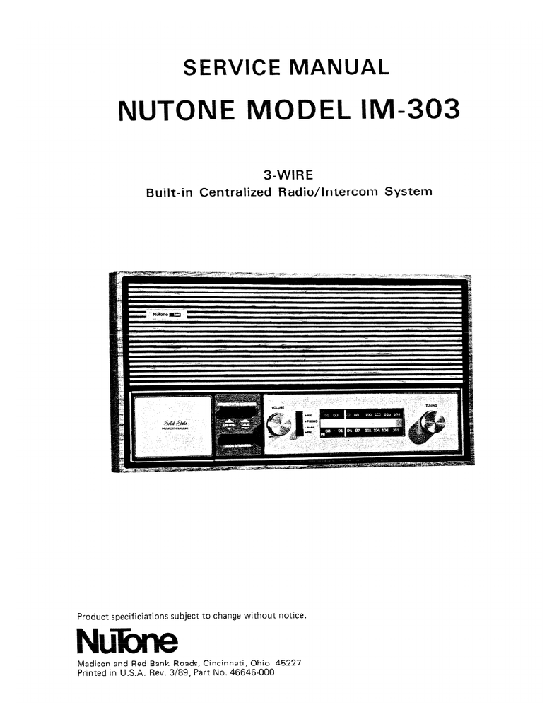 Service Manual Nutone Model Lm 303 Manualzz