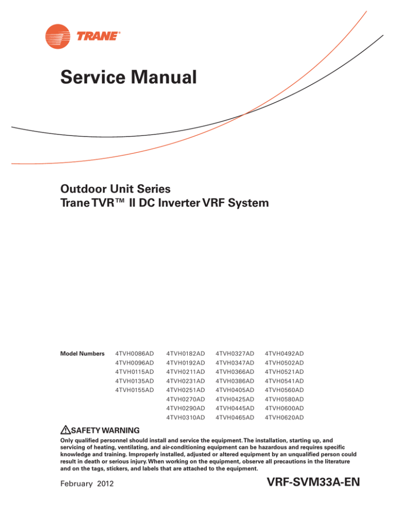 Outdoor Unit Series Type Trane Tvr Ii Dc Inverter Vrf System Manualzz