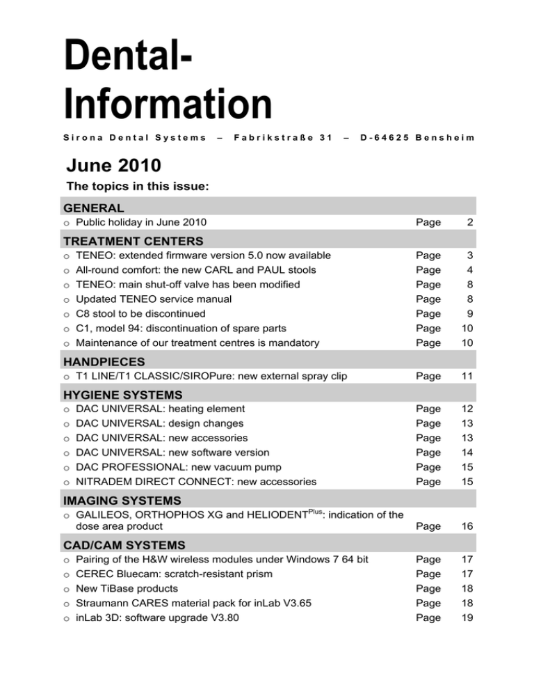 June 2010 - Sirona Support | Manualzz