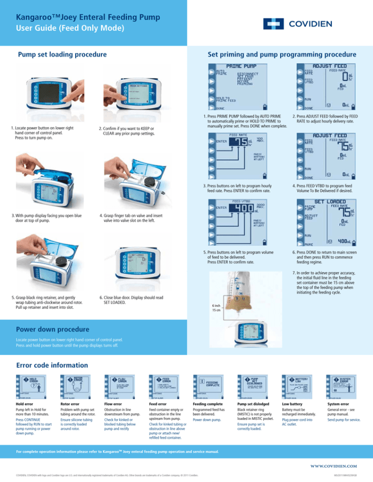Kangaroo™Joey Enteral Feeding Pump User Guide (Feed Only Mode) Manualzz