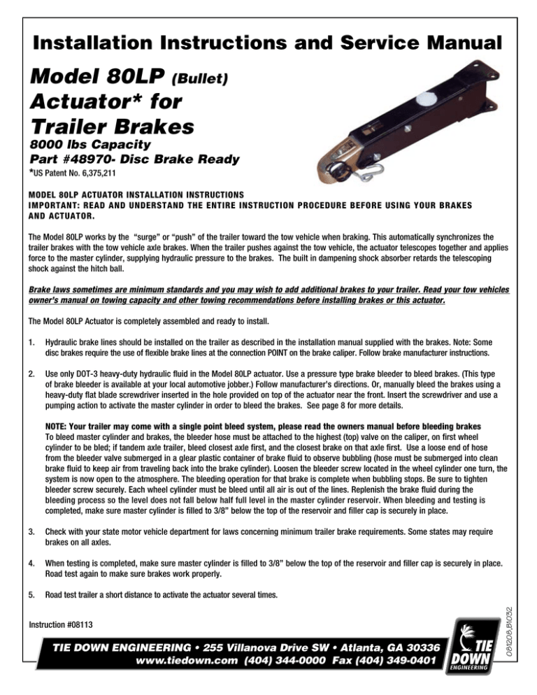 Model 80LP (Bullet) Tie Down Engineering Manualzz