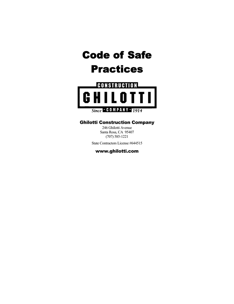 Code of Safe Practices Ghilotti Construction Company Manualzz