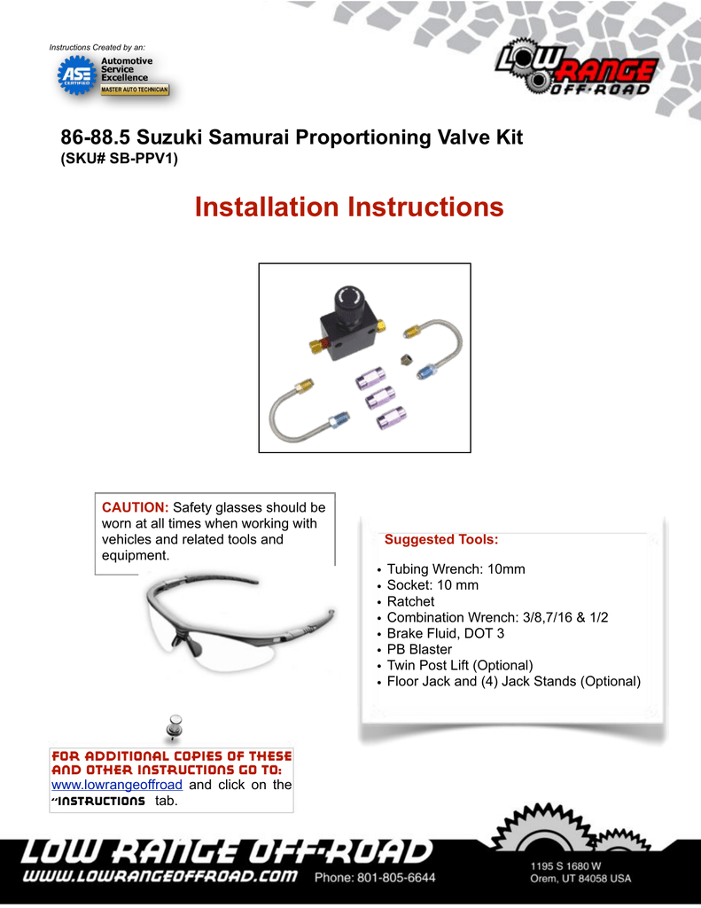 SBPPV1_8688.5 Suzuki Samurai Proportioning Valve Kit Manualzz